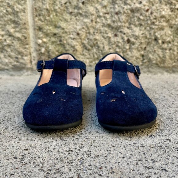 FLEURISSE Josephine T-Bar Shoes Girls 27 Navy Blue Suede Mary Janes Dress Shoe - Picture 6 of 10